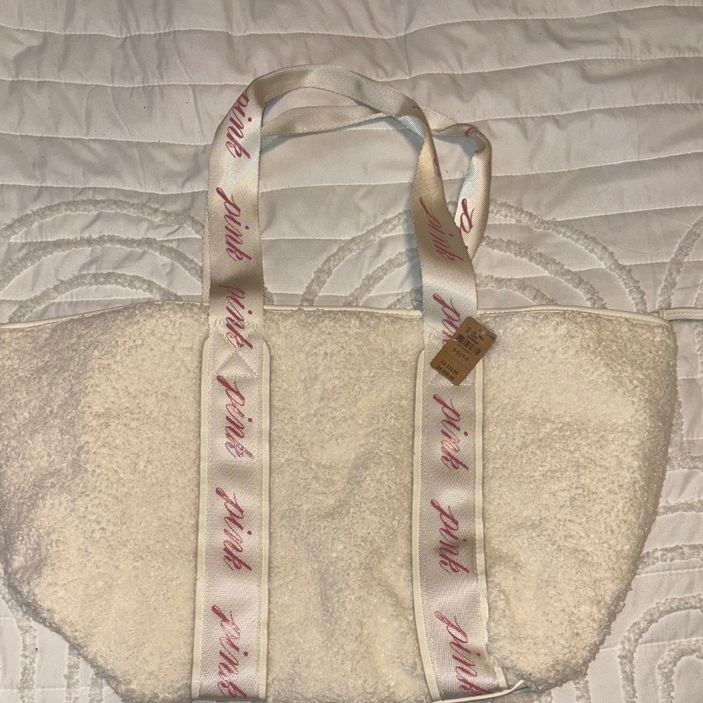 PINK Victoria's Secret White and Pink Sherpa Tote